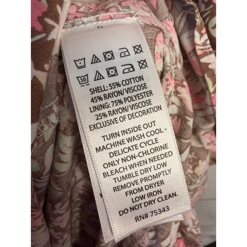 Rachel Zoe Floral Maxi Dress Brown Pink Tiered Lace Trim Boho Sun Dress Womens 2 - Picture 4 of 5